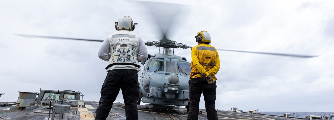 USS Mustin conducts flight operations.